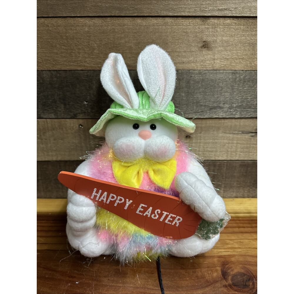 Fiber Optic Easter Bunny Rabbit Rainbow Of Pastel Colors Holding Carrot 13”